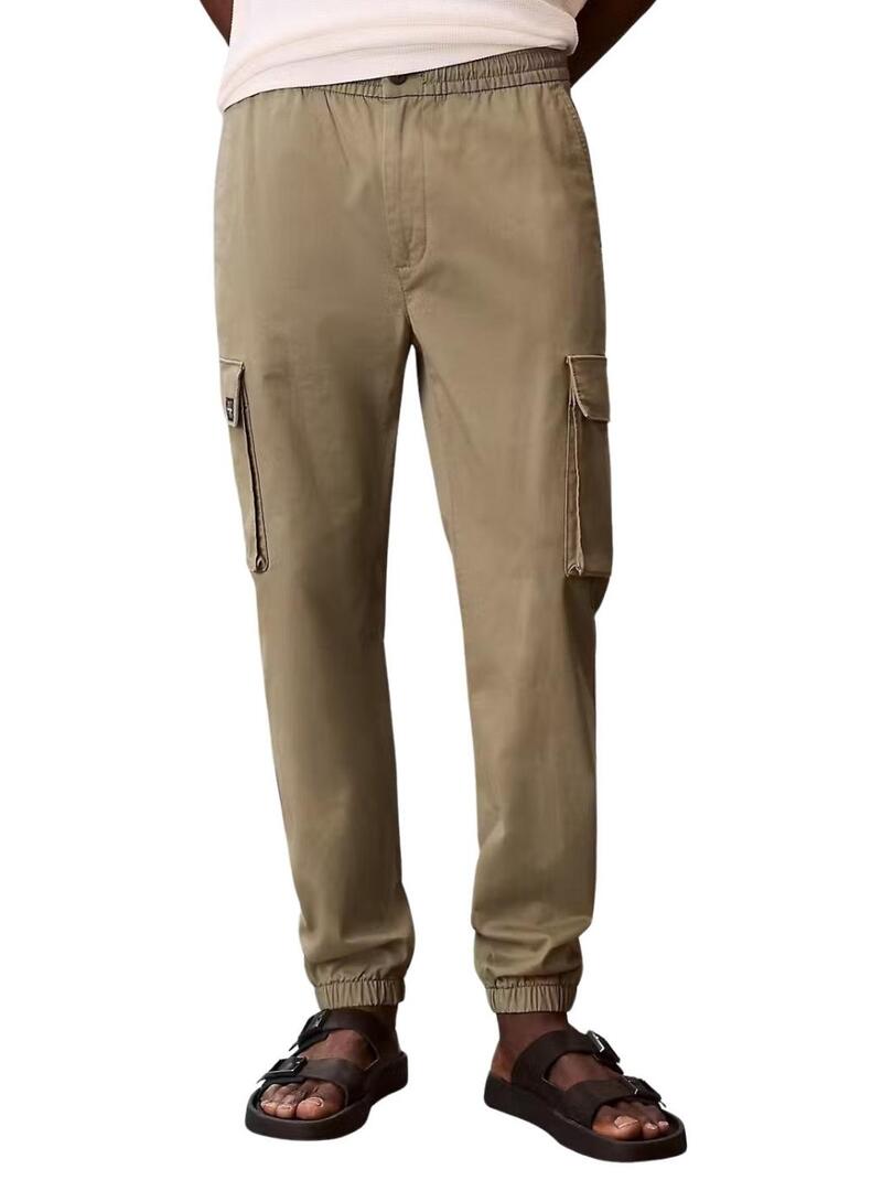 Pantaloni cargo Calvin Klein Jeans Elastic Twill vintage verde per uomo