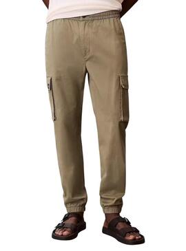 Pantaloni cargo Calvin Klein Jeans Elastic Twill vintage verde per uomo