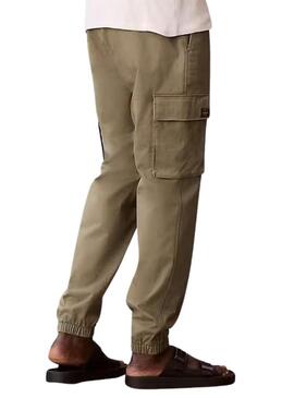 Pantaloni cargo Calvin Klein Jeans Elastic Twill vintage verde per uomo