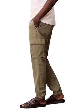 Pantaloni cargo Calvin Klein Jeans Elastic Twill vintage verde per uomo