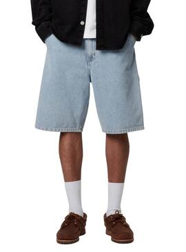 Bermudas Carhartt ginocchiere singole in denim chiaro da carpentiere per uomo