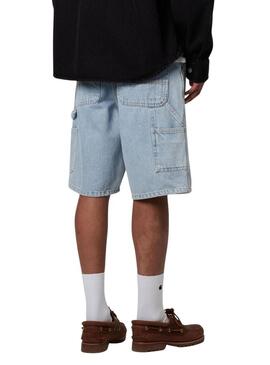 Bermudas Carhartt ginocchiere singole in denim chiaro da carpentiere per uomo