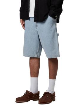 Bermudas Carhartt ginocchiere singole in denim chiaro da carpentiere per uomo