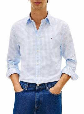 Camicia Tommy Hilfiger Gingham bianca e blu per uomo
