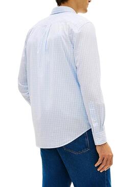 Camicia Tommy Hilfiger Gingham bianca e blu per uomo