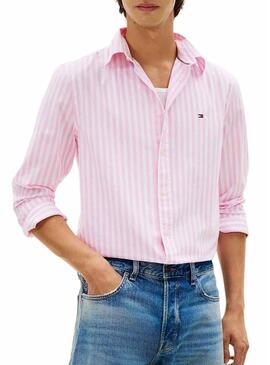 Camicia a righe rosa e bianco Tommy Hilfiger per uomo