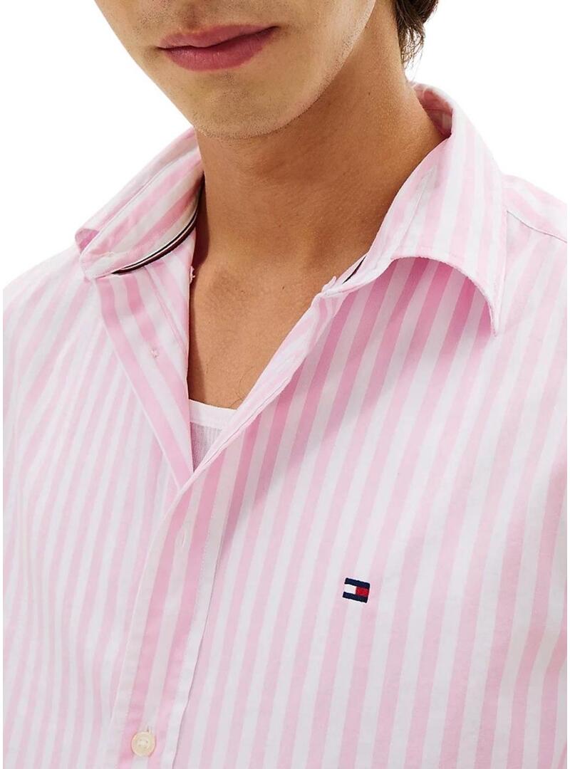 Camicia a righe rosa e bianco Tommy Hilfiger per uomo