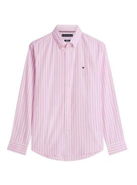 Camicia a righe rosa e bianco Tommy Hilfiger per uomo