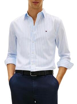 Camicia a righe blu e bianche Tommy Hilfiger per uomo