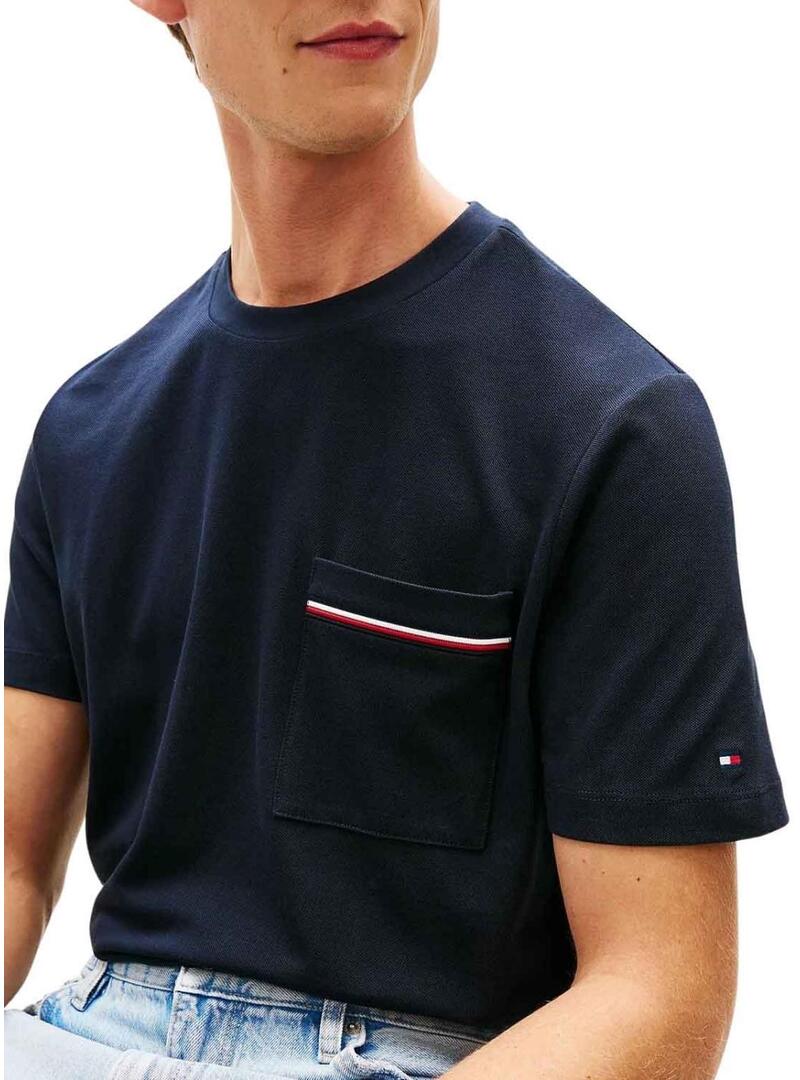 Maglietta con tasca Tommy Hilfiger blu scuro per uomo