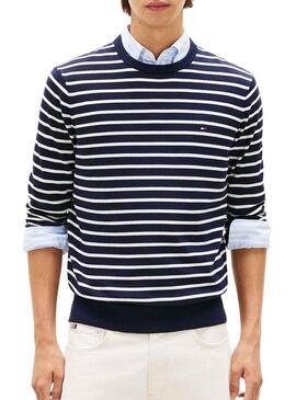 Maglia a righe blu scuro e bianco Tommy Hilfiger per uomo