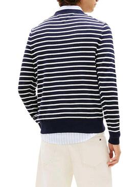 Maglia a righe blu scuro e bianco Tommy Hilfiger per uomo