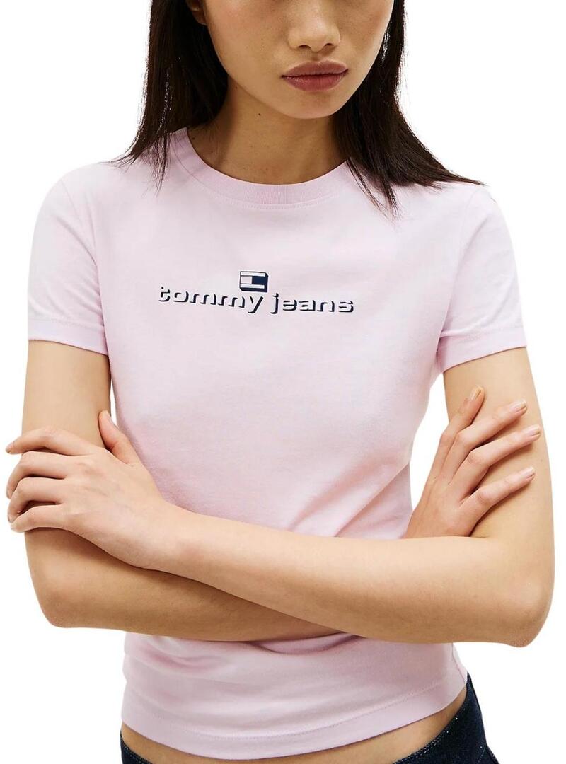Maglietta Tommy Jeans Slim Logo rosa per donna