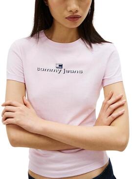 Maglietta Tommy Jeans Slim Logo rosa per donna