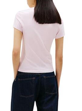Maglietta Tommy Jeans Slim Logo rosa per donna