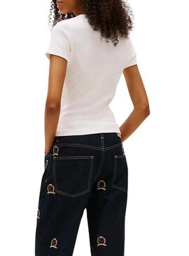 Maglietta Tommy Jeans Slim Badge bianca per donna