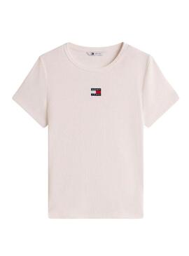 Maglietta Tommy Jeans Slim Badge bianca per donna
