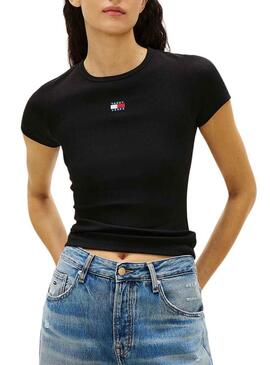 Maglietta Tommy Jeans Slim Badge nera per donna.