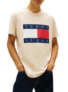 Maglietta Tommy Jeans Big Flag beige per uomo