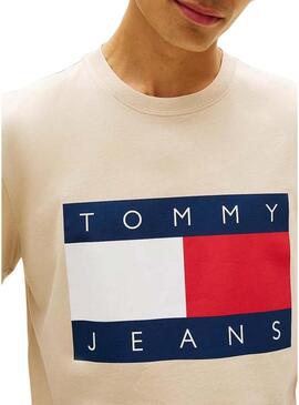 Maglietta Tommy Jeans Big Flag beige per uomo