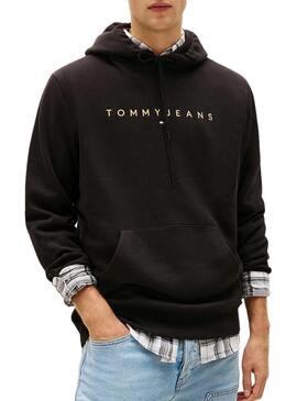 Felpa Tommy Jeans Linear Logo nera per uomo