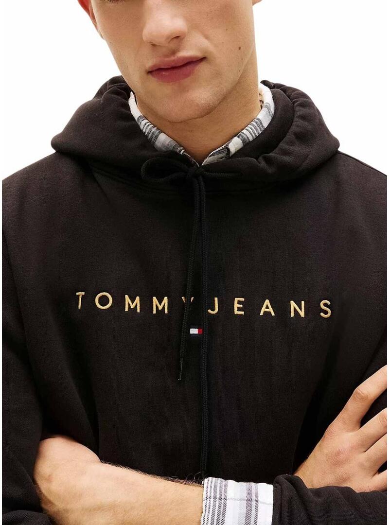 Felpa Tommy Jeans Linear Logo nera per uomo