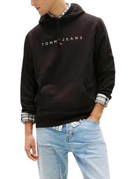 Felpa Tommy Jeans Linear Logo nera per uomo