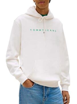 Felpa Tommy Jeans Linear Logo bianca per uomo