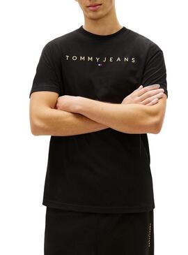 Maglietta Tommy Jeans Linear Logo nera per uomo