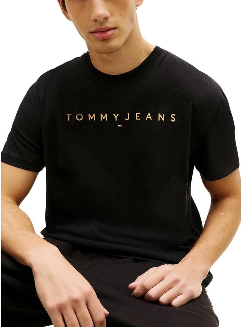 Maglietta Tommy Jeans Linear Logo nera per uomo