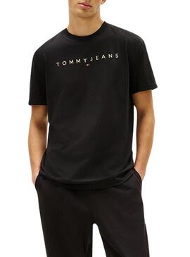 Maglietta Tommy Jeans Linear Logo nera per uomo
