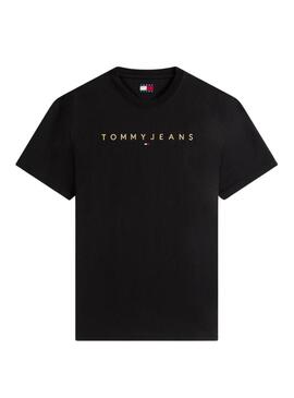 Maglietta Tommy Jeans Linear Logo nera per uomo