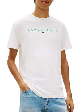 Maglietta Tommy Jeans Linear Logo bianca per uomo
