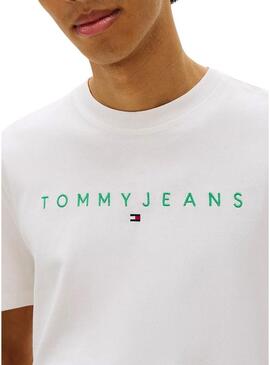 Maglietta Tommy Jeans Linear Logo bianca per uomo