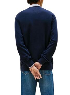 Felpa Tommy Jeans Sign Stripe blu scuro per uomo