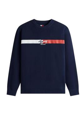 Felpa Tommy Jeans Sign Stripe blu scuro per uomo