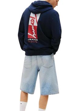 Felpa Tommy Jeans Backprint blu scuro per uomo