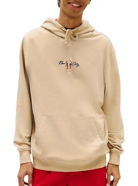 Felpa Tommy Jeans con stampa posteriore beige per uomo