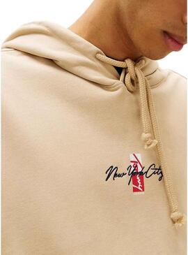 Felpa Tommy Jeans con stampa posteriore beige per uomo