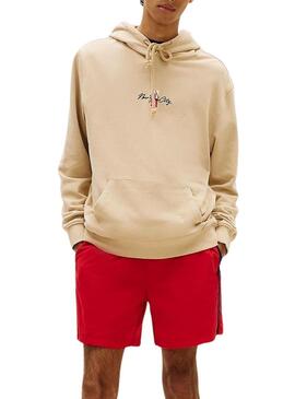 Felpa Tommy Jeans con stampa posteriore beige per uomo