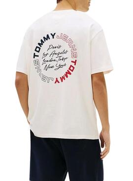 Maglietta Tommy Jeans Circle bianca per uomo
