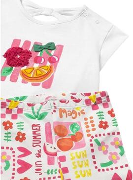 Set Mayoral tre pezzi frutta rosa per neonato.