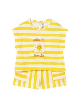Set Mayoral Sole giallo e bianco a righe per bambino.