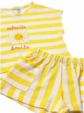 Set Mayoral Sole giallo e bianco a righe per bambino.