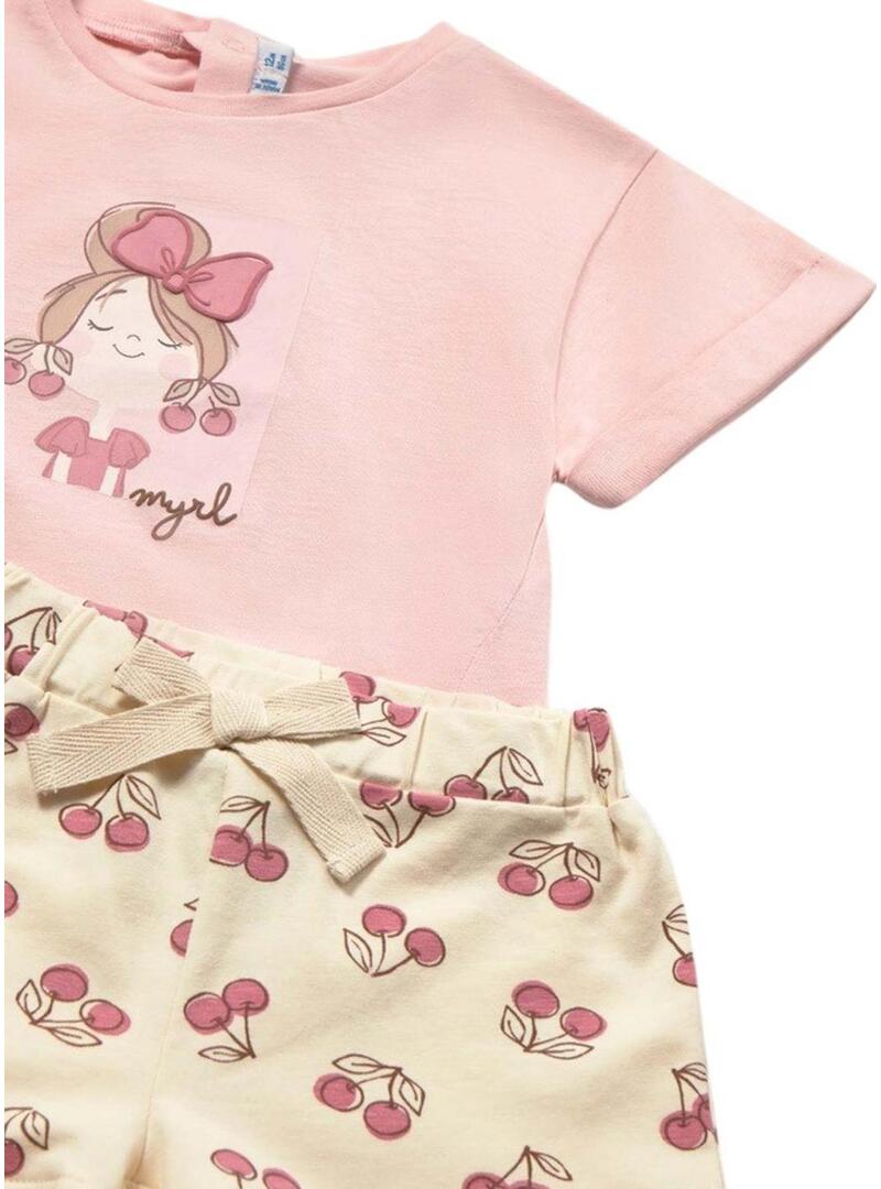 Set maglietta e pantaloncini Mayoral Peonia rosa per neonato