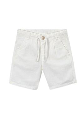 Bermuda Mayoral in lino bianco a vestibilità ampia per bambino