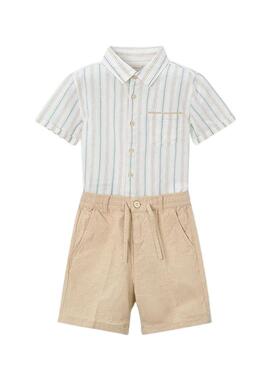 Pantaloni corti in lino color mocca.