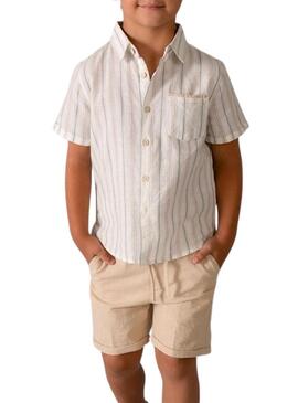 Pantaloni corti in lino color mocca.