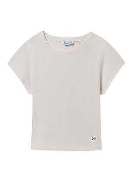 Maglietta a coste bianco avorio Mayoral per bambina