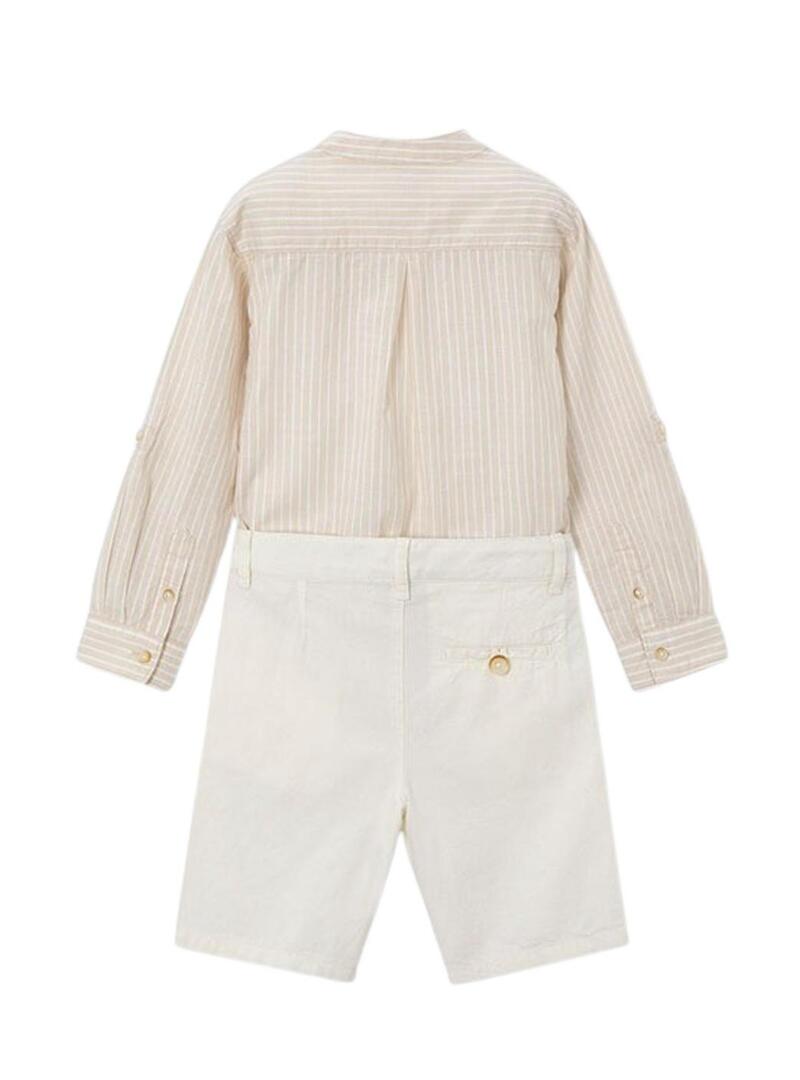 Set camicia e bermuda Mayoral in lino beige per bambino
